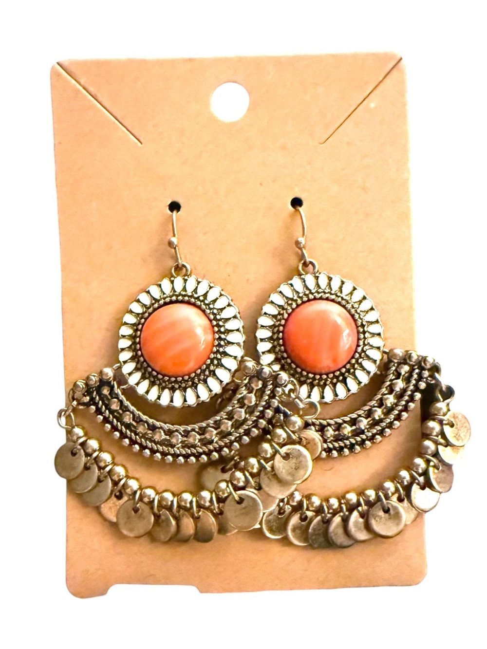Bundle 3 for $15- Gold-Tone Coral Drop Earrings with Layered Coin Dangles